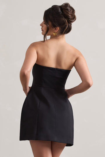 Anniston Black Bandeau Tailored Buttoned Mini Dress